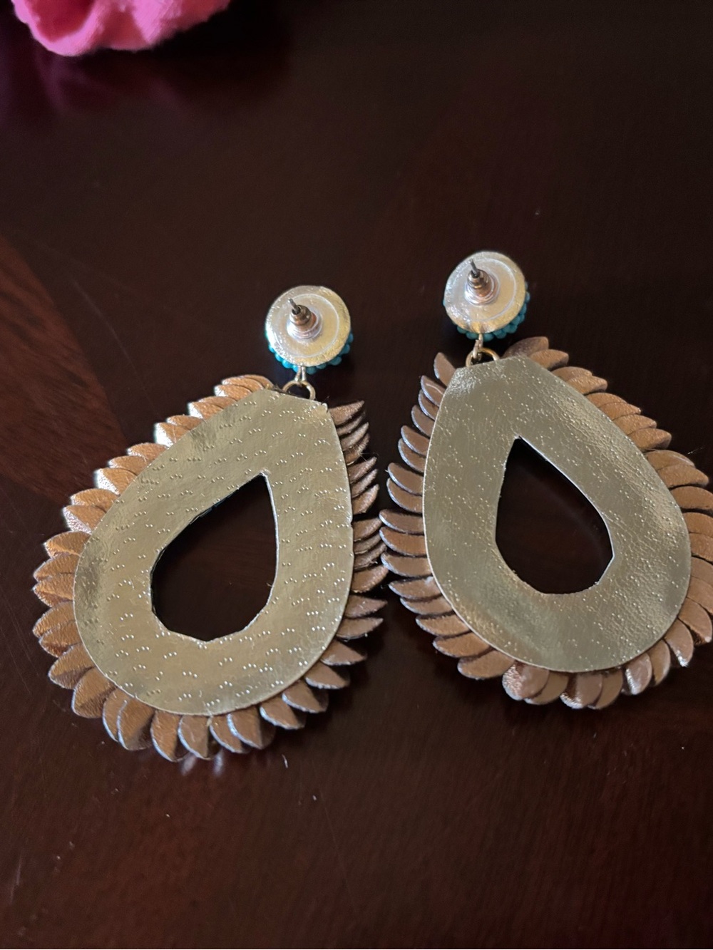 Handcrafted Southwest Teardrop Dangle Earrings with Turquoise Beaded Detail - Picture 5 of 6